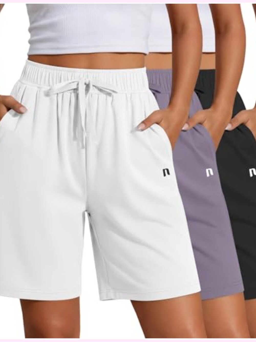 3 Pack Quick Dry High Waisted Bermuda Athletic Shorts with Pockets Drawstring - Picture 1 of 6
